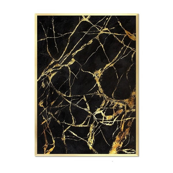 Zidno oslikana ručno oslikana slika JohnsonStyle Gold &amp; Black Marble Duro, 53 x 73 cm