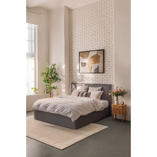 Sivi tapecirani bračni krevet s prostorom za pohranu s madracem/letvičastim okvirom 160x200 cm Thessa Bold - Bonami Selection-image-1