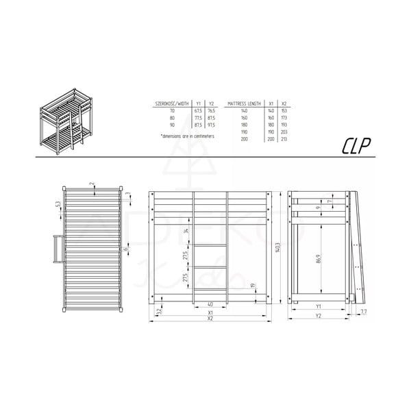 Dječji krevet na kat od borovine 90x190 cm CLP - Adeko-image-3
