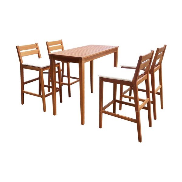 Vrtni set barskih stolica i stola od masivnog eukaliptusa u prirodnoj boji za 4 osobe Maine – Garden Pleasure-image-1