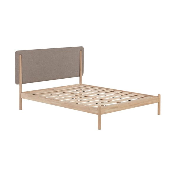 Bračni krevet od kaučukovog drveta s podnicom u sivoj prirodnoj boji 160x200 cm Shayndel - Kave Home-image-2