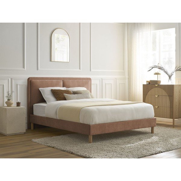 Prljavo rozi podstavljeni tapecirani bračni krevet s podnicom 160x200 cm Mara – Bobochic Paris-image-4