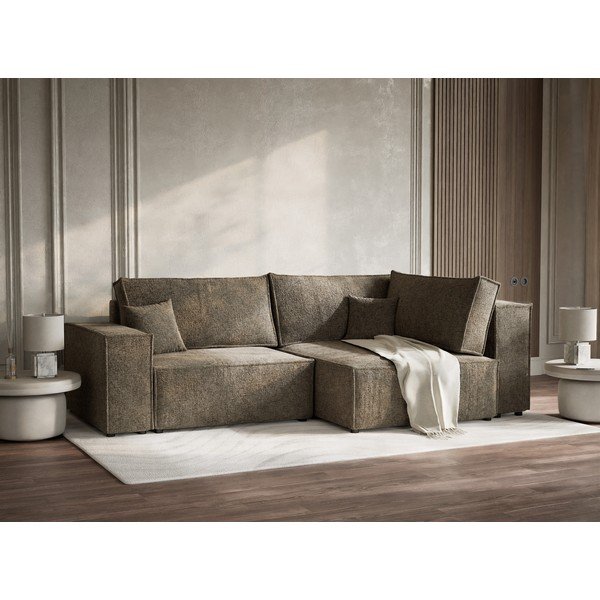 Smeđa sklopiva/s prostorom za odlaganje kutna garnitura od šenila (s desnim kutom/u obliku slova L) Tonga – Maison de Rêve-image-4