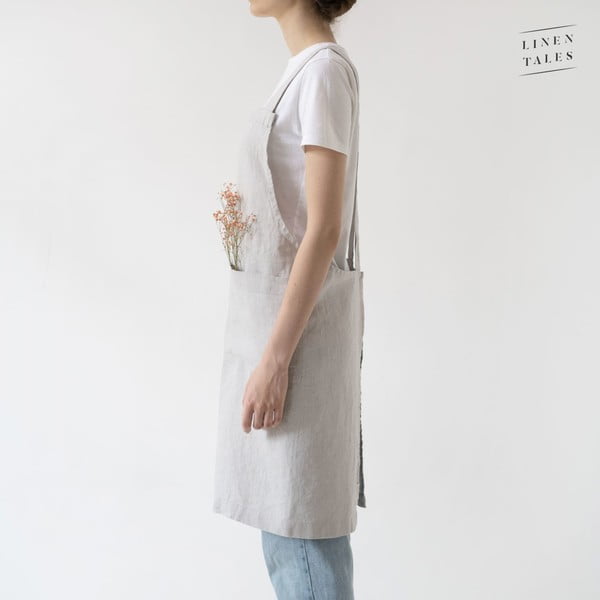 Srebrnosiva lanena pregača Linen Tales Crossback, duljina 80 cm-image-2