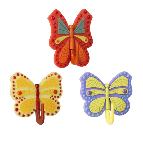 Set od 3 šarene samoljepljive kukice Metaltex Butterfly