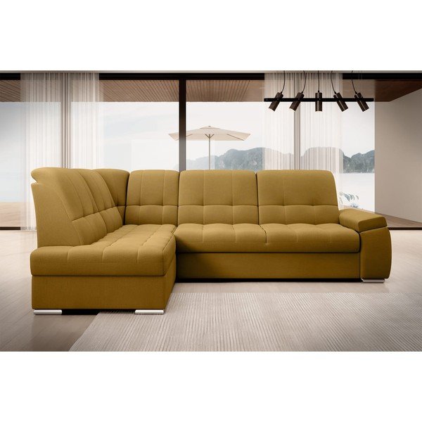 Žuta  baršunasti sklopiva/s prostorom za odlaganje kutna garnitura (s lijevim kutom/u obliku slova L) Sado – ELTAP-image-3