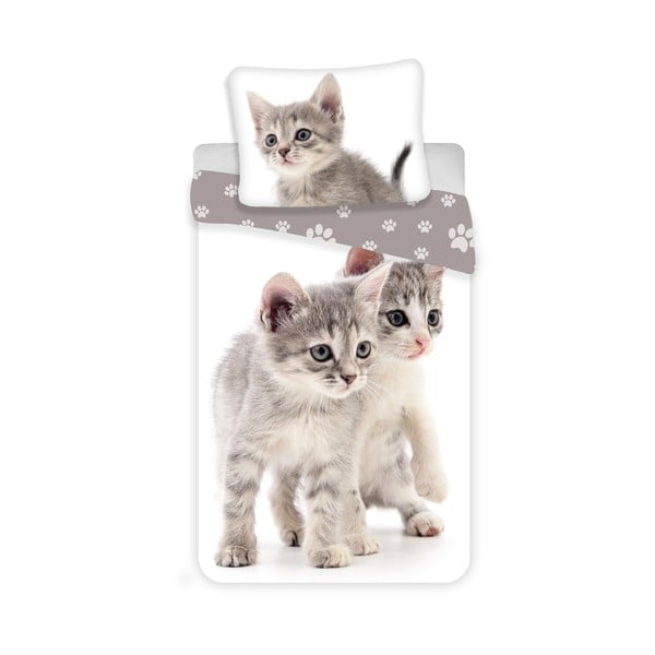 Bijela/siva pamučna dječja posteljina za krevet za jednu osobu 140x200 cm Kitten "Grey" – Jerry Fabrics