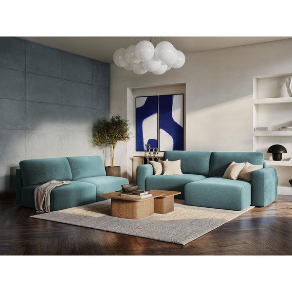 Zelena sklopiva/s prostorom za odlaganje kutna garnitura od šenila (u obliku slova "U") Kona – Makamii-image-1