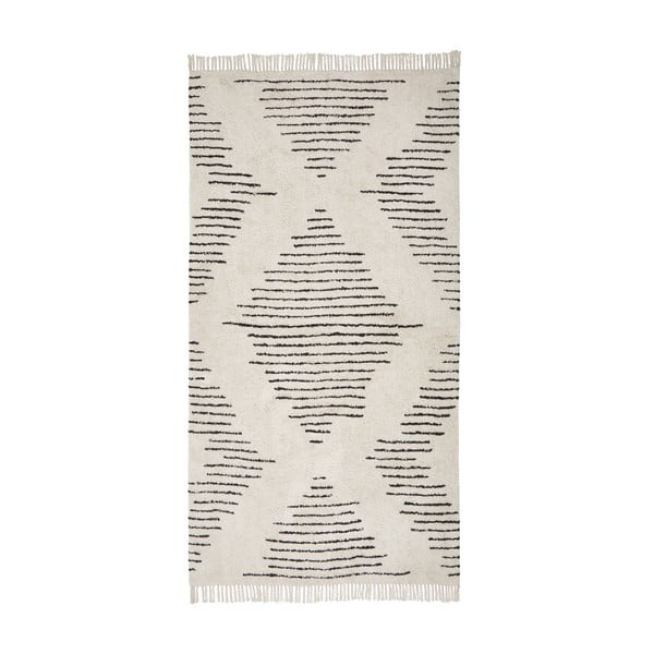 Bež-crni ručno tkani pamučni tepih Westwing Collection Fini, 80 x 150 cm