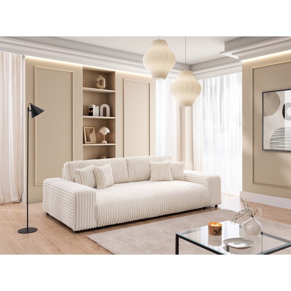 Krem sklopiva/s prostorom za odlaganje sofa od samta 260 cm Justin  – Ropez-image-1