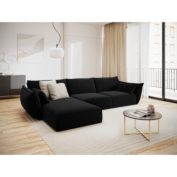 Crna baršunasti kutna garnitura (s lijevim kutom/s ležaljkom) Vanda – Mazzini Sofas-image-1