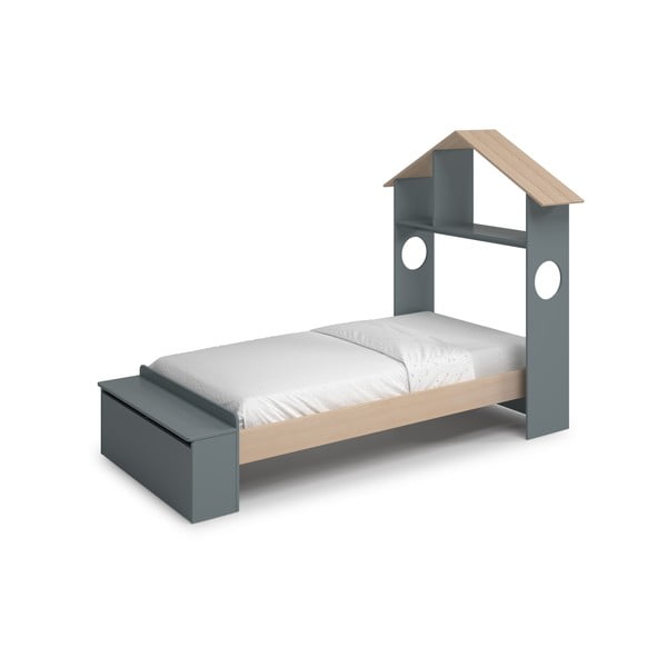 Dječji krevet u dekoru bora u obliku kućice s prostorom za odlaganje s podnicom 90x190 cm u prirodnoj boji/prljavo zeleni Odessa – Marckeric-image-2