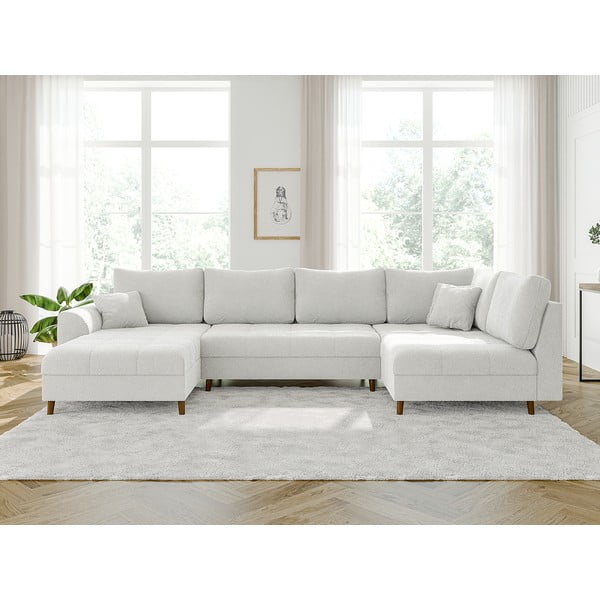 Krem kutna garnitura od bouclé tkanine (s lijevim kutom/u obliku slova "U") Ariella – Ropez-image-1