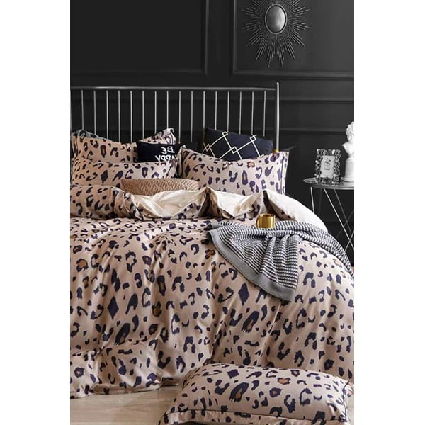 Smeđa pamučna posteljina za bračni krevet/za produženi krevet s uključenom plahtom/4-dijelna 200x220 cm Leopard – Mila Home