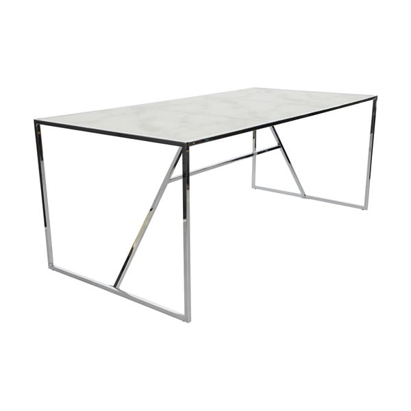 Bijeli stakleni blagovaonski stol s postoljem u srebrnoj boji RGE Glass Marble Effect, 185 x 90 cm