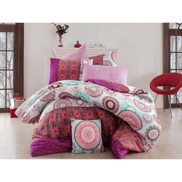 Posteljina sa posteljinom za bračni krevet Ringo Pink, 200 x 220 cm