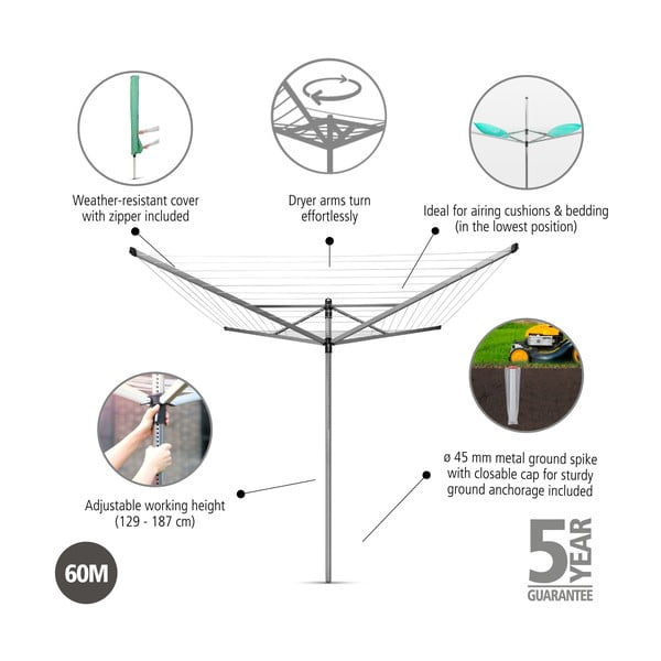 Vrtna sušilica za rublje u srebrnoj boji 60 m Lift-O-Matic – Brabantia-image-4