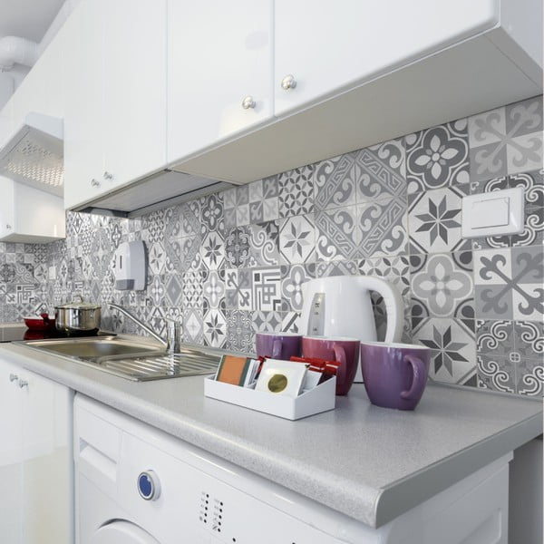 Set od 24 zidnih samoljepljivih naljepnica Ambiance Wall Decal Cement Tiles Azulejos Micalina, 15 x 15 cm-image-1