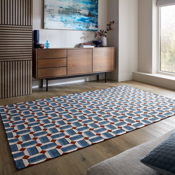 Plavi tepih 120x170 cm Lennox Geometric – Flair Rugs-image-1