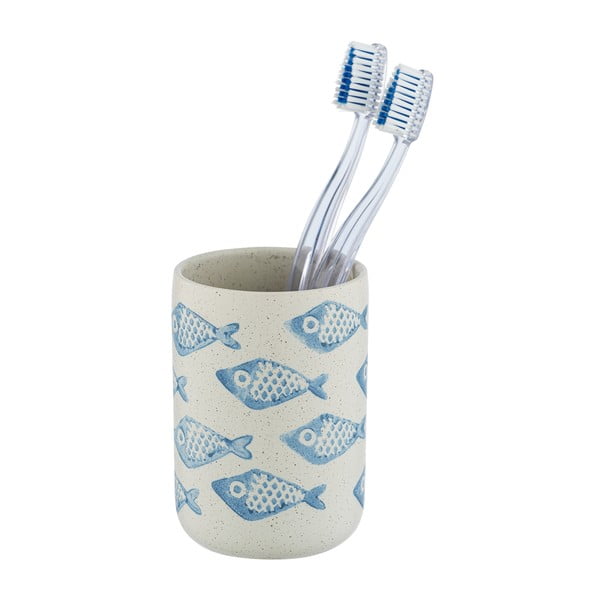 Plavo-bijela keramička čaša za četkice za zube Wenko Aquamarin-image-2