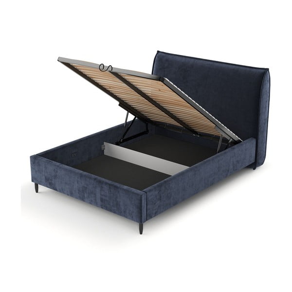 Tamno plavi tapecirani bračni krevet s prostorom za pohranu s podnicom 180x200 cm Shell – Maison de Rêve-image-4