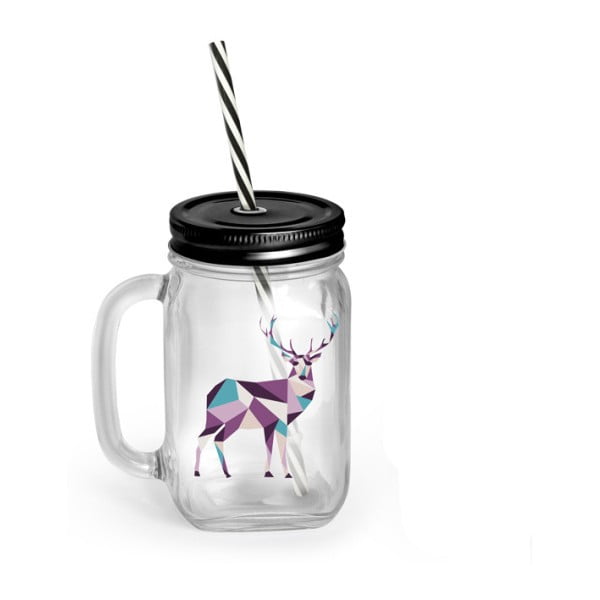 Čaša s poklopcem i slamkom Vialli Design Mia Natura Deer, 450 ml