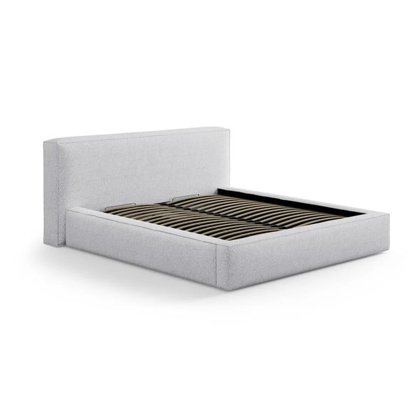 Svijetlo sivi tapecirani bračni krevet s prostorom za odlaganje s podnicom 180x200 cm Simon Olivia – Micadoni 