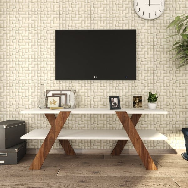Bijelo/natur TV stalak u dekoru oraha 120x33 cm Basic - Kalune Design-image-1
