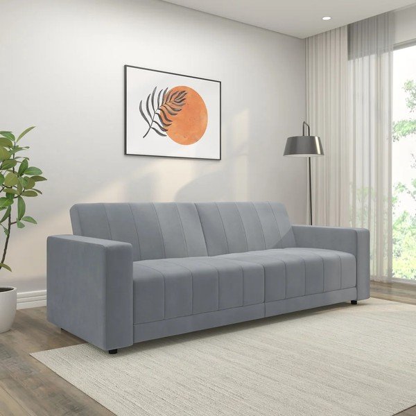 Svijetlo siva baršunasti podesiva/sklopiva sofa 225 cm Allie – Støraa-image-3