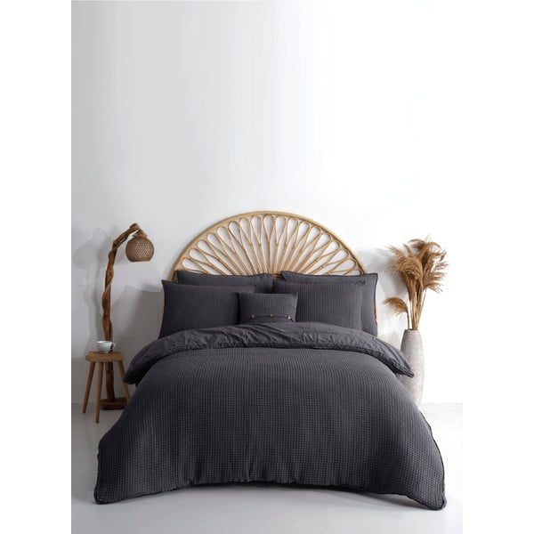 Antracitno siva posteljina za bračni krevet/za produženi krevet od renforce pamuka 240x220 cm Waffle Striped – Mila Home Luxury
