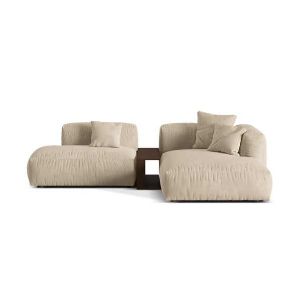 Bež baršunasti kutna garnitura (s desnim kutom/s ležaljkom) Martina – Micadoni 