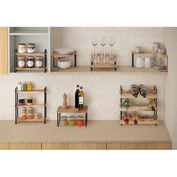 Mat crna/u prirodnoj boji drvena kutna dodatna kuhinjska polica 25x25 cm York – Metaltex-image-4