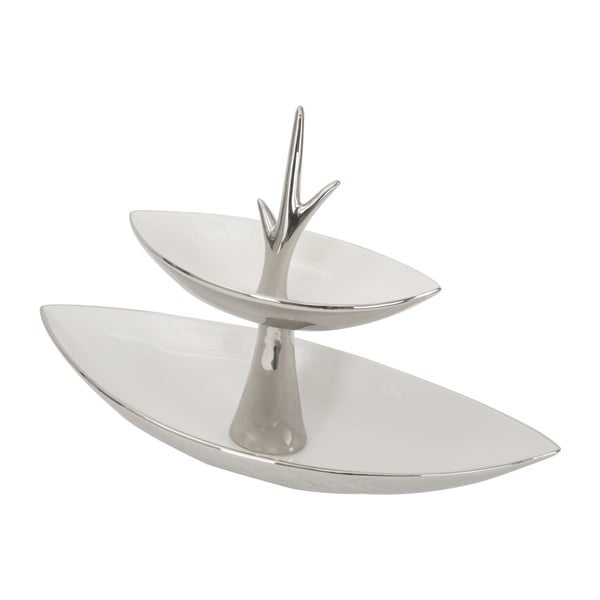 Bijelo-srebrna dvokatna keramička zdjela Mauro Ferretti Argento