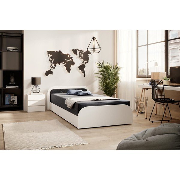 Bijeli/tamno sivi tapecirani/od iverice krevet s prostorom za odlaganje s madracem 80x190 cm Parys – ELTAP-image-1