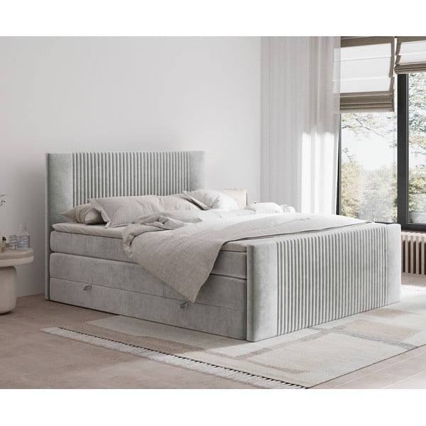 Svijetlo sivi boxspring krevet s prostorom za odlaganje 180x200 cm Bergamo – Maison de Rêve-image-1