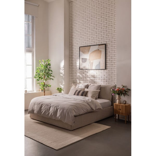 Bež tapecirani bračni krevet s podnicom i prostorom za odlaganje 160x200 cm Thessa Pillow – Bonami Selection-image-1