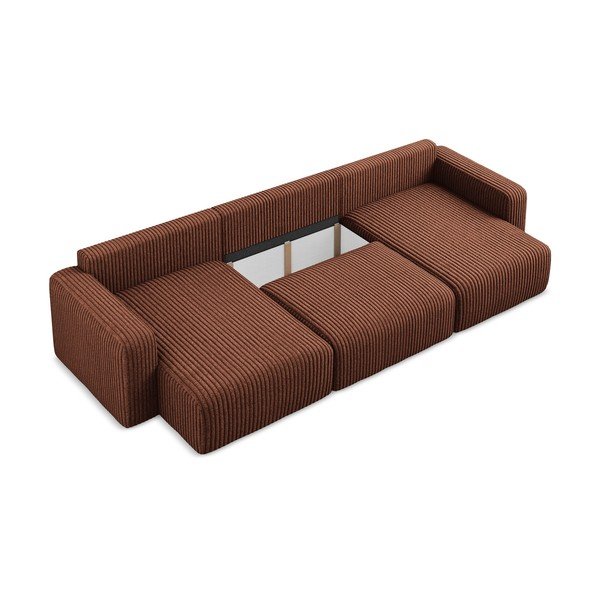 Sklopiva/s prostorom za odlaganje kutna garnitura od samta boja terakote (u obliku slova "U") Kona – Makamii-image-4