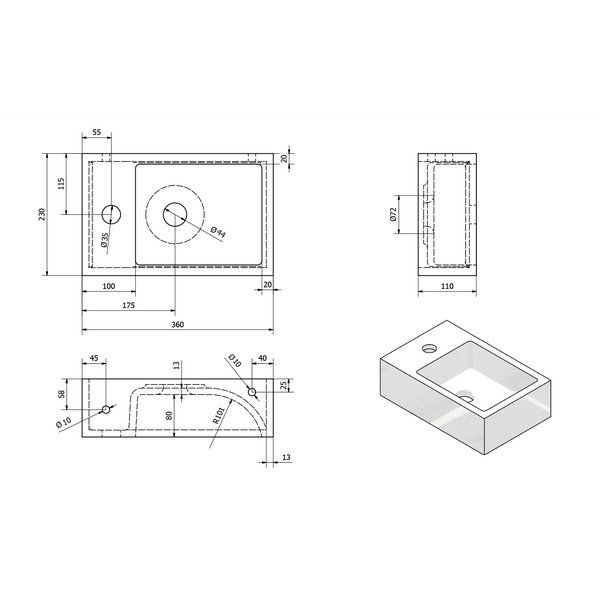 Bijeli mali umivaonik od lijevanog mramora Sapho Alabama, lijeva strana-image-3