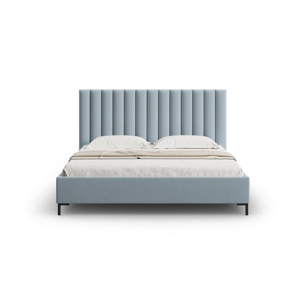 Svijetlo plavi tapecirani bračni krevet s prostorom za pohranu s podnicom 140x200 cm Casey – Mazzini Beds-image-4
