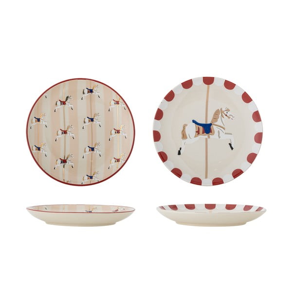 Krem desertni tanjuri u setu 2 kom s božićnim motivom od kamenine ø 16 cm Merry-go-round – Bloomingville