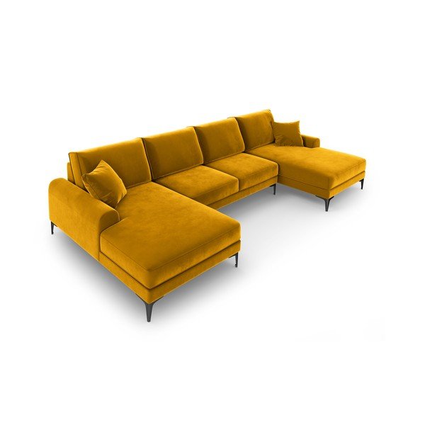 Žuta baršunasta garnitura oblika "U" Mazzini Sofas Madara-image-4