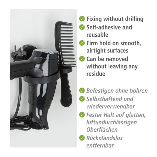 Crni zidni nosač za sušilo za kosu Wenko Static-Loc® Pavia-image-2