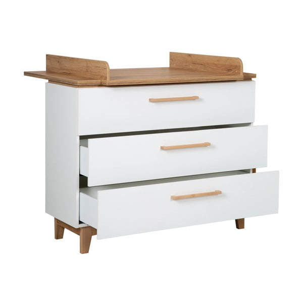 Bijela niska dječja komoda u dekoru hrasta s promjenjivim stolom 118x104 cm Finn – Roba-image-4