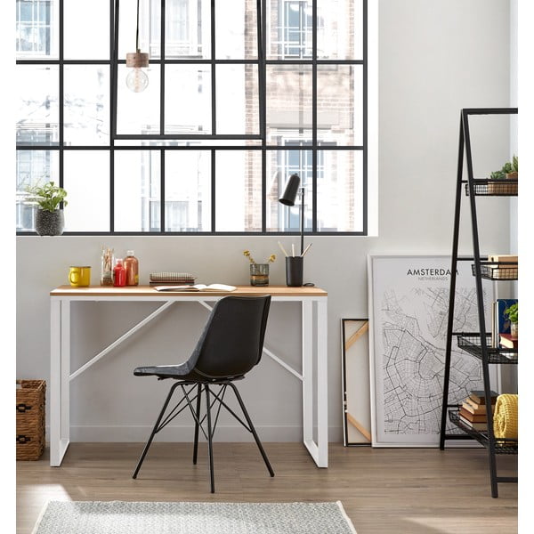 Bijeli radni stol s pločom u drvenom dekoru Kave Home Lisbet-image-1