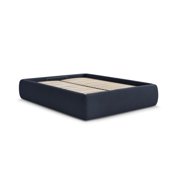 Tamno plavi tapecirani bračni krevet s prostorom za odlaganje/bez uzglavlja s podnicom 160x200 cm Inera – Bobochic Paris