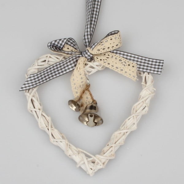 Viseće srce od bijelog ratana Dakls Bell, visina 15 cm