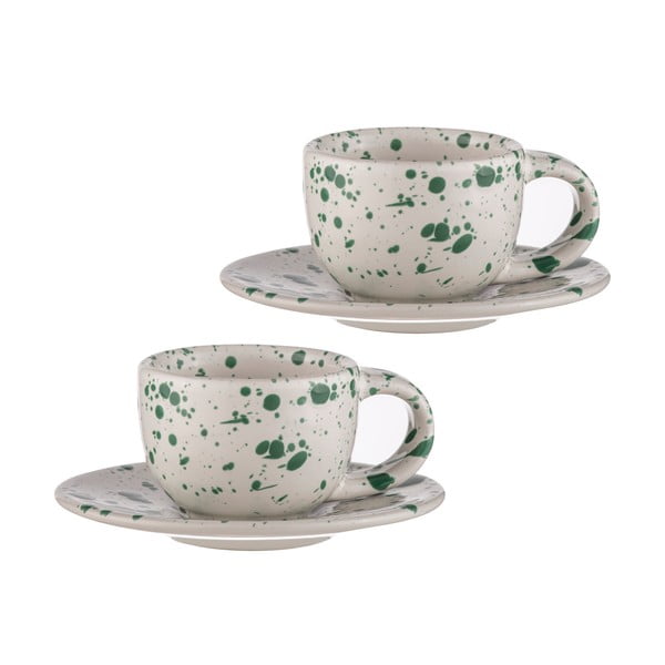 Bijelo-zelene šalice u setu 2 kom za espresso od kamenine 100 ml Carnival – Ladelle