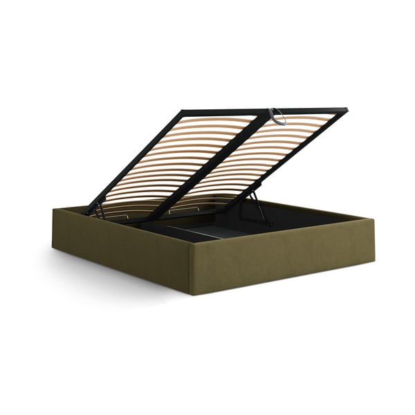 Zeleni tapecirani bračni krevet s prostorom za odlaganje/bez uzglavlja s podnicom 160x200 cm Susan – Micadoni -image-3