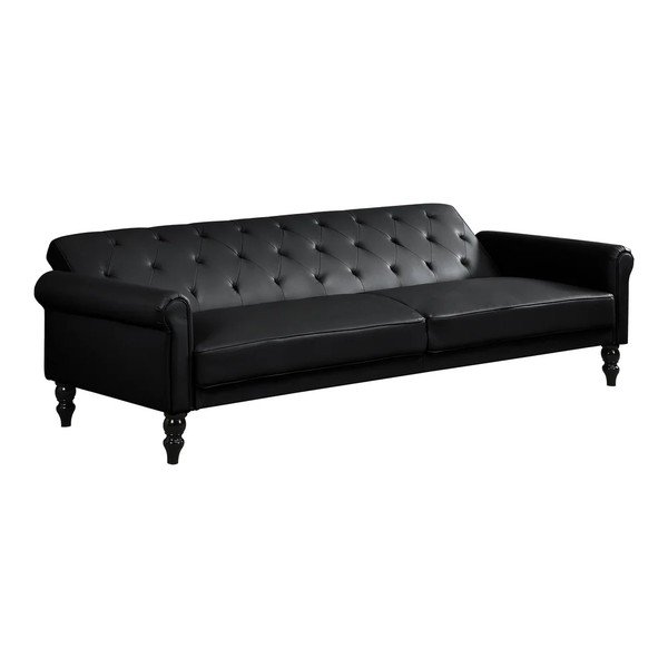 Crna podesiva/sklopiva sofa od imitacije kože 222 cm Tyne – Støraa-image-3
