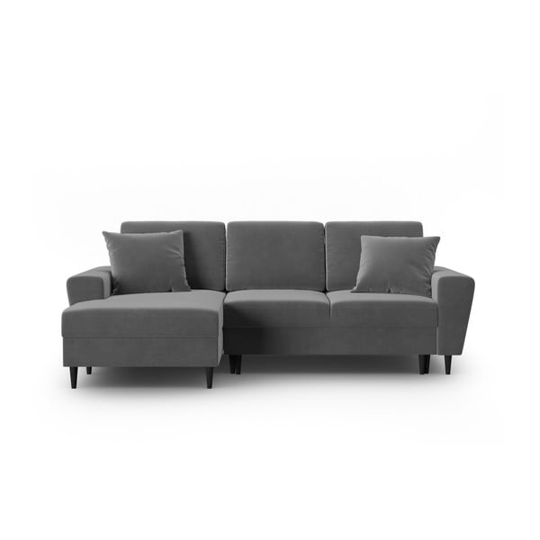 Svijetlo siva baršunasti sklopiva/s prostorom za odlaganje kutna garnitura (s lijevim kutom/s ležaljkom) Kyoto – Cosmopolitan Design